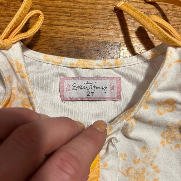 Sweethoney Yellow and White Floral Dress Size 2T Soft Knit Ruffle - Picture 2 of 3